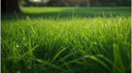 Vibrant Spring Greens: Fresh Grass in the Morning Light