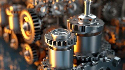 Fototapeta na wymiar 3D rendered image of engine pistons and gears with depth of field effect