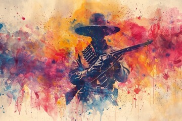 Historical Spain Shooter Illustration. Spanish soldier watercolor colors Illustration