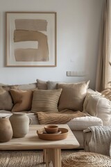 Fototapeta premium Abstract minimalist nordic vibrant wallpaper, design, decor style that captures the essence of art, with bold brushstrokes and a dynamic color palette that evokes a sense of passion and creativity.