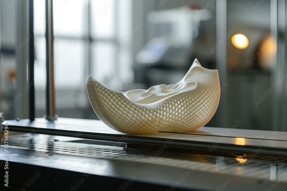 Poster a white vase is placed on top of a table, creating a simple yet elegant arrangement, 3d printed mult