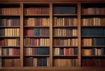 Elegant Wooden Bookshelves Filled with Colorful Books