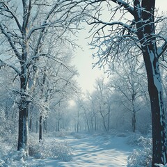 Winter forest with snow covered trees and blue sky, 3d render, Ai Generated