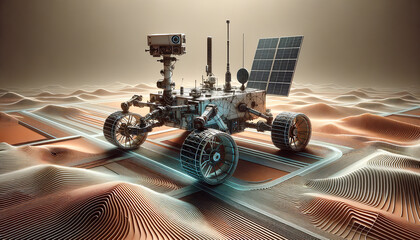 Minimalist Mars Rover: Futuristic 3D and 2D Elements in Motion - obrazy, fototapety, plakaty