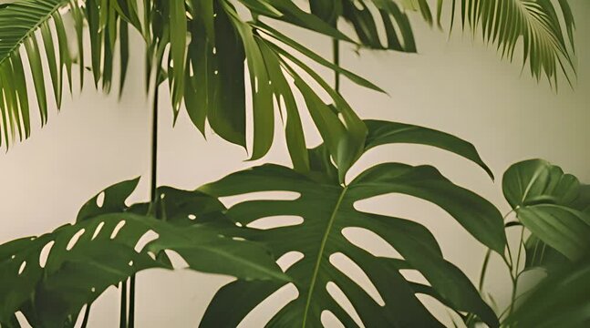 Background pattern of leaves, greenery, palms. Summer luxury leaves