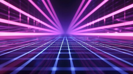 Retro futuristic 80s vibes with a digital laser grid backdrop - obrazy, fototapety, plakaty