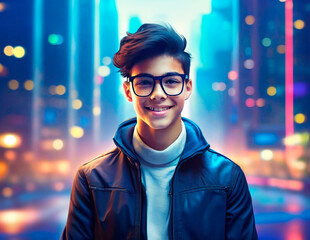 happy teenage man with glasse