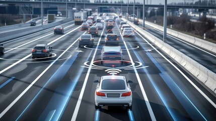 Self-driving vehicles on the highway embody futuristic transportation autonomy concepts - Generative.