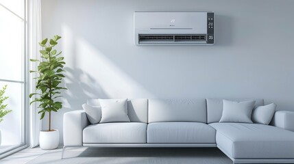 AC purifier and controller mockup with modern Livingroom background