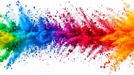 Colorful rainbow Holi powder explosion on a white background. Holi abstract background.