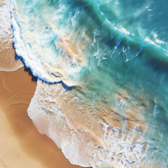 Beach and waves from top view Water background