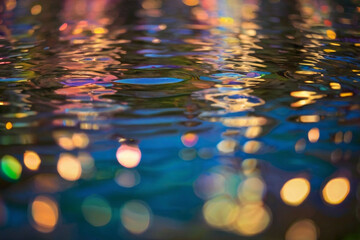 Abstract Bokeh Patterns in a Reflective Lake of Whimsy, multicolor, bokeh