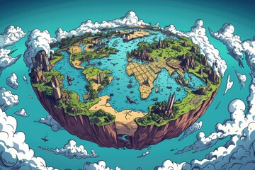 A picture capturing the scene of a cartoon world, with vibrant colors and whimsical characters, floating magically in mid-air, A cartoonist's interpretation of a fictional podcast world, AI Generated