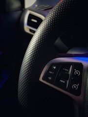 multifunction steering wheel in a car