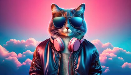 Cool Cat DJ with Sunglasses and Headphones