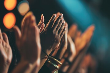 A diverse group of individuals join together, holding hands in unity and solidarity, A close-up shot of hands clapping in celebration, AI Generated - obrazy, fototapety, plakaty