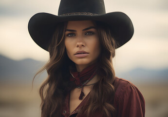 Portrait of a woman in the wild west in a cowboy outfit