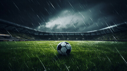 Dramatic shot of a soccer field with green grass - obrazy, fototapety, plakaty