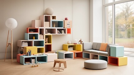 Naklejka premium Opt for modular and versatile furniture that can be rearranged to create different play zones for creative activitiesar