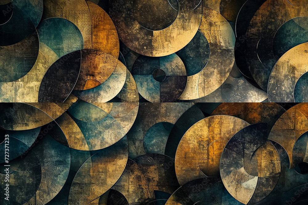 Poster generate an abstract pattern of interlocking circles, each with unique textures