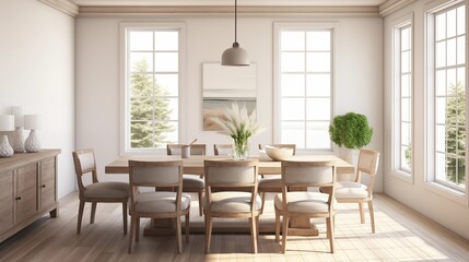 Opt for neutral tones in the dining room, with white or cream walls, to create a bright and inviting farmhouse atmospherear