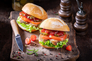 Healthy and fresh sandwich with pate, tomato and lettuce.