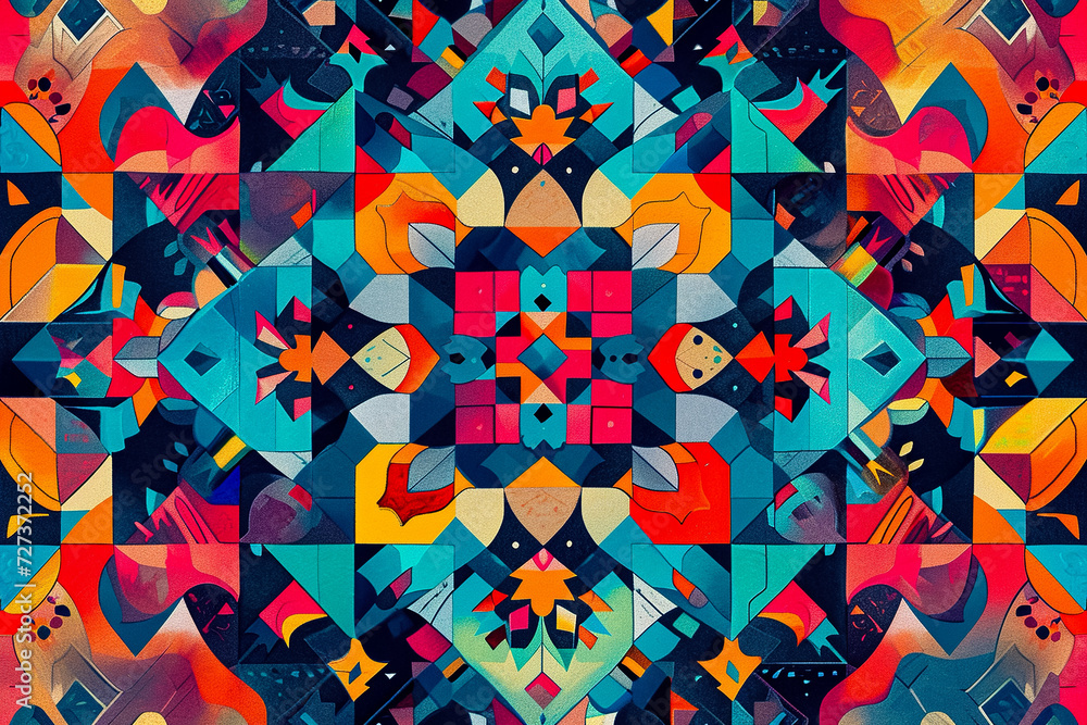 Aufkleber create a vibrant and colorful pattern with geometric shapes and intricate details