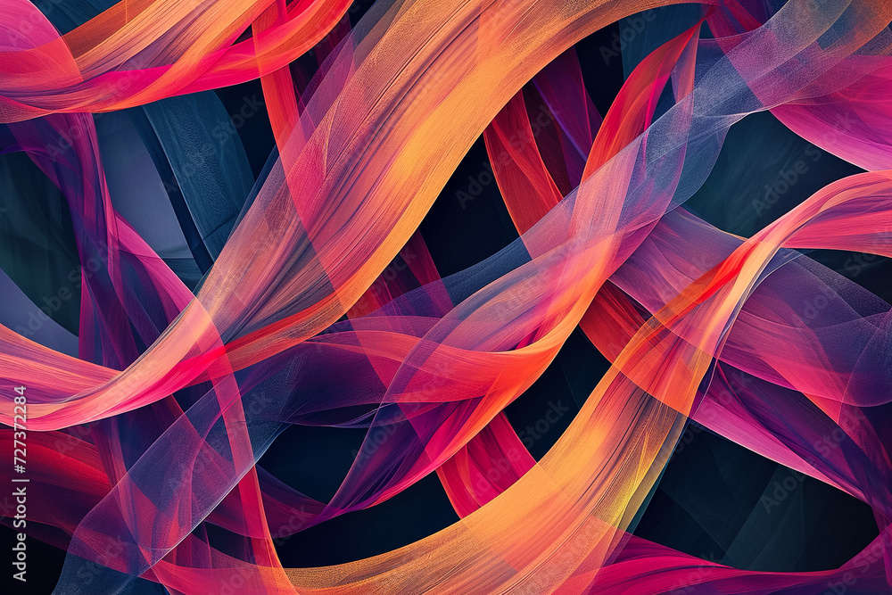 Poster create an abstract pattern of flowing ribbons, with dynamic lines and textures