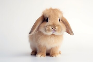 cute American Fuzzy Lop rabbit on white background.