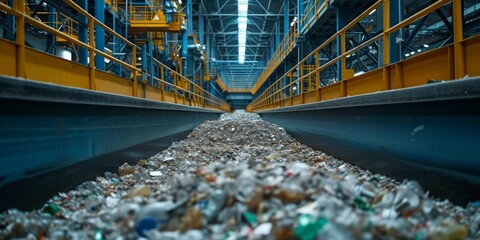 Cuttingedge Waste Management Center Features Innovative Technology For Effective Waste Disposal. Сoncept Waste Sorting Robots, Advanced Recycling Systems, Energy Recovery Solutions - obrazy, fototapety, plakaty