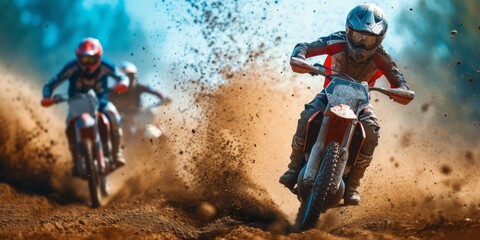 Daring Dirt Bikers Speed Through A Thrilling Dirt Track Race. Сoncept Extreme Skateboarding Tricks, Breathtaking Parkour Moves, Epic Mountain Biking Adventures