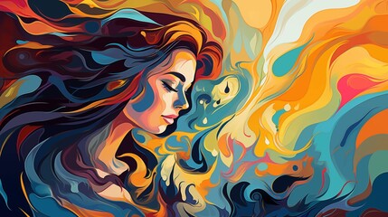Abstract illustration of a woman on a colorful background