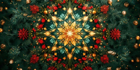 Festive Kaleidoscope Pattern With A Christmas Theme. Сoncept Candid Family Moments, Natural Light Portraits, Scenic Nature Shots, Artistic Close-Ups