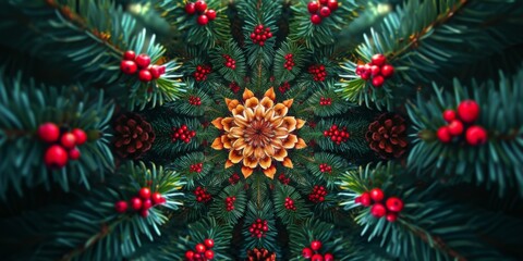 Festive Kaleidoscope Design With A Touch Of Christmas Inspiration. Сoncept Christmas-Themed Kaleidoscope Patterns, Festive Holiday Designs, Vibrant Colors And Patterns
