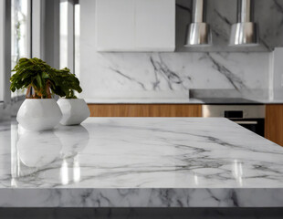 A luxury white marble tabletop minimalist kitchen