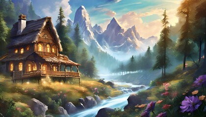 Fototapeta premium mountain village in the morning