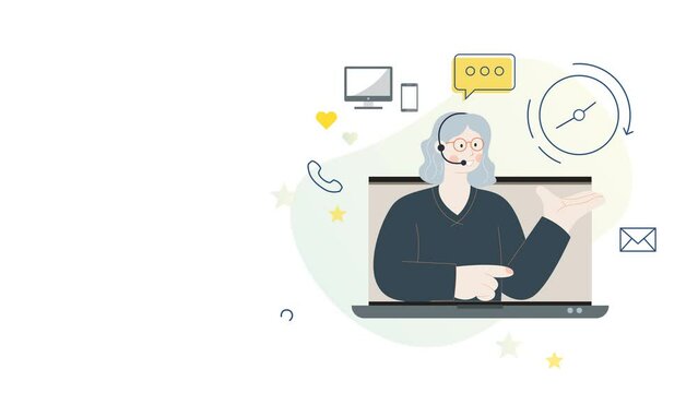 Dedicated Customer Support - 24X7 Banner - Animated Illustration as MP4 File