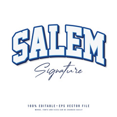 Salem text effect vector. Vintage editable college t-shirt design printable text effect vector