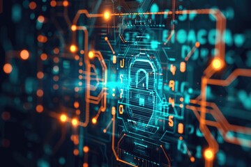 Fototapeta premium A digital lock sits prominently on a background, showcasing its modern security features, A digital fortress securing sensitive data, AI Generated