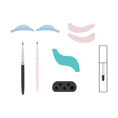Lash lift set. Silicon rollers, plastic helper, silicon patches, silicon pads, brushes, pallette, eyelash serum bottle. Lash laminating, lash perm. Professional set accessorise for lash makers.