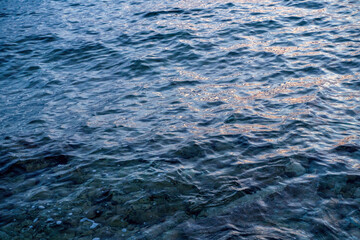 Close-up of clear water on the rocky coastline of Zakynthos, one of the greek island
