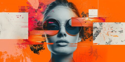 Vibrant, Retroinspired Collage With Various Textures, Shapes, And Warm Color Scheme. Сoncept Whimsical Watercolor Paintings, Elegant Black And White Portraits, Urban Street Photography
