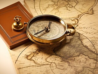 Compass and Map Navigation Exploration Isolated on White Background AI Generated