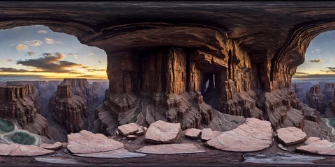 Fototapeten view over canyon Full 360 degrees seamless spherical panorama HDRI equirectangular projection of. Texture environment map for lighting and reflection 3d scenes. 3d background illustration.  © alemstar