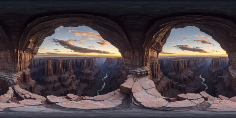 view over canyon Full 360 degrees seamless spherical panorama HDRI equirectangular projection of....