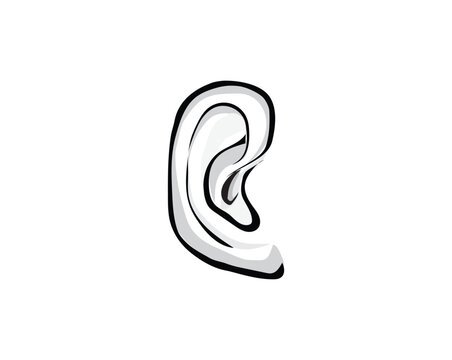 black and white sketch vector design of a human ear that functions to hear sounds
