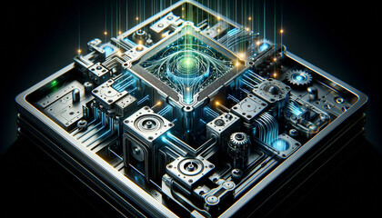 Fototapeta premium Convolutional Neural Network in Industrial Design with Glowing Data Paths and Clean Interfaces.