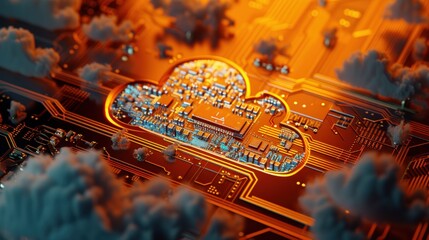 Cloud printed on circuit board. Generate AI image