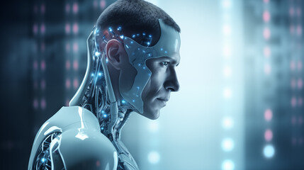 Portrait of cyborg robot head