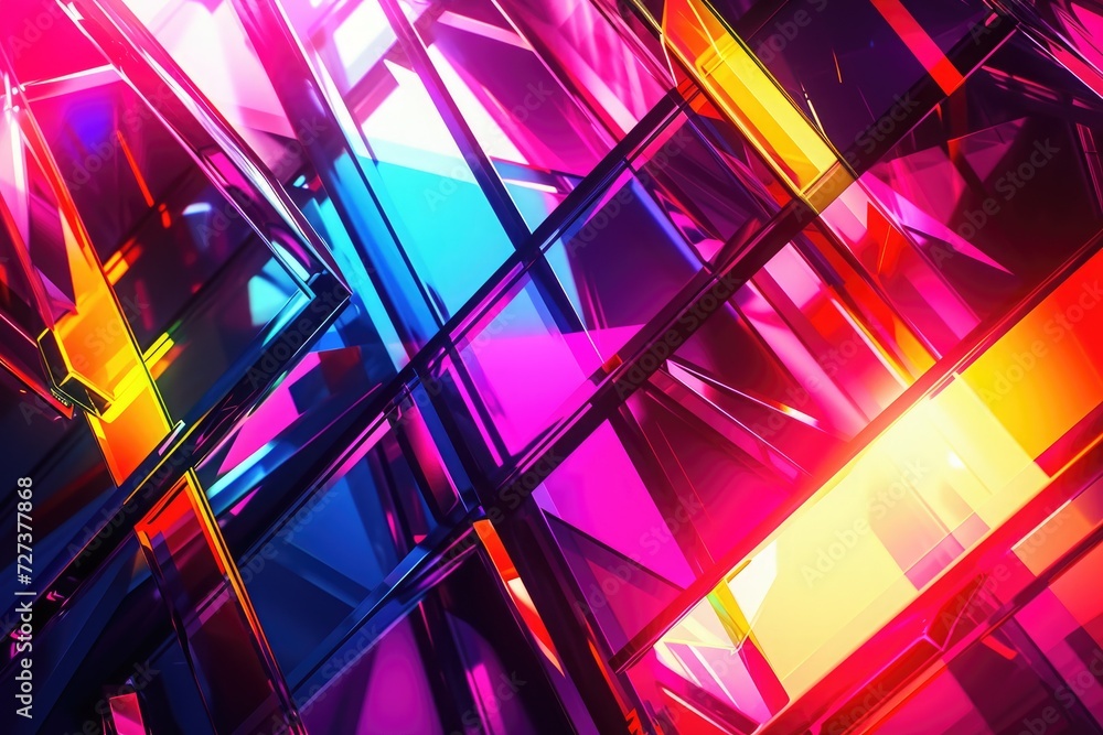 Poster an image showcasing a vibrant abstract background filled with various colors, squares, and intersect